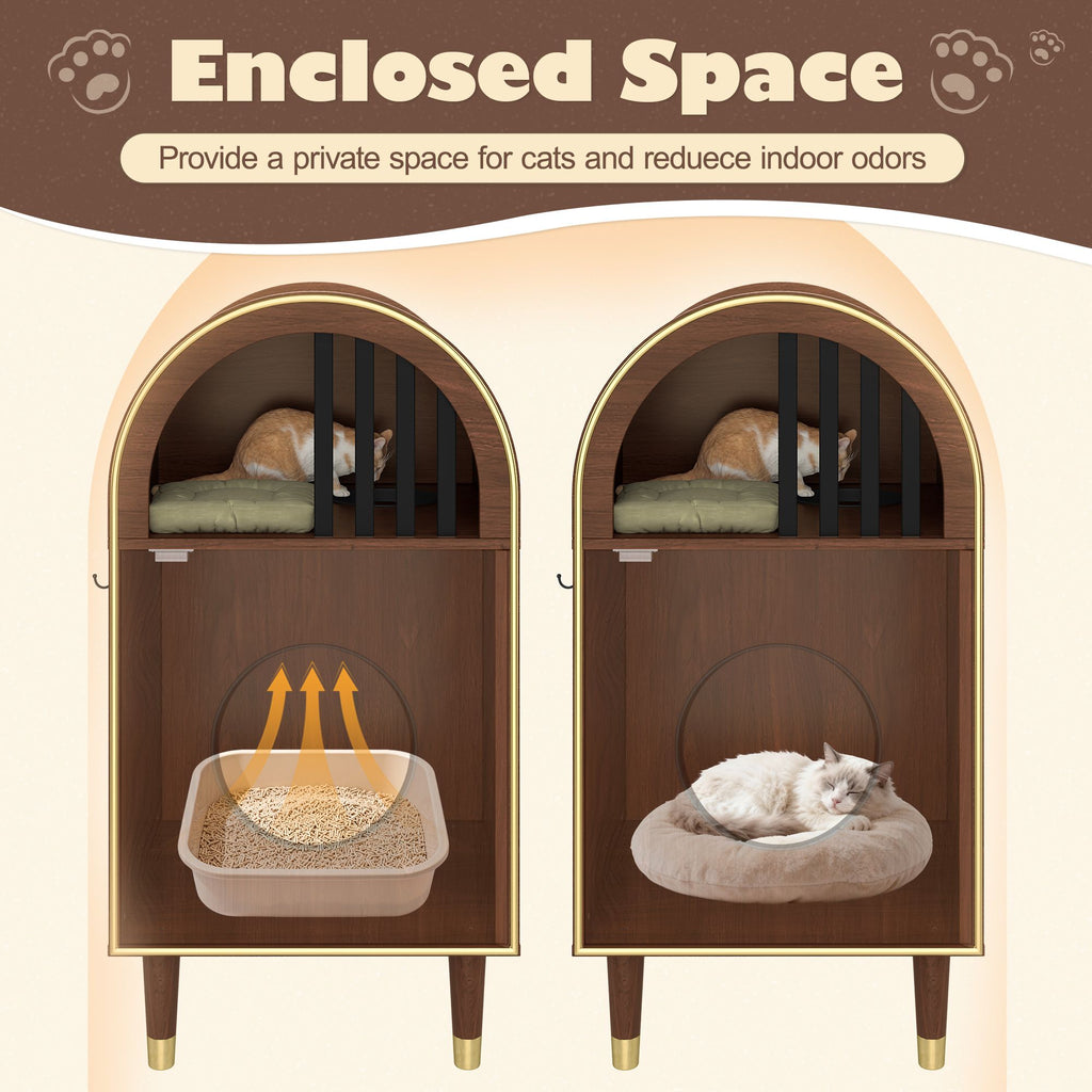 Modern Arched Cat Litter Box Enclosure with 2-Tier Cozy Haven
