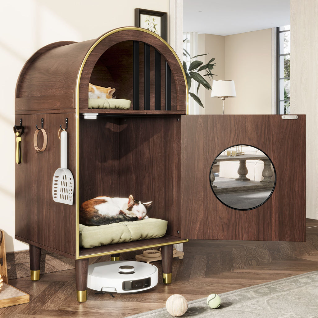 Modern Arched Cat Litter Box Enclosure with 2-Tier Cozy Haven