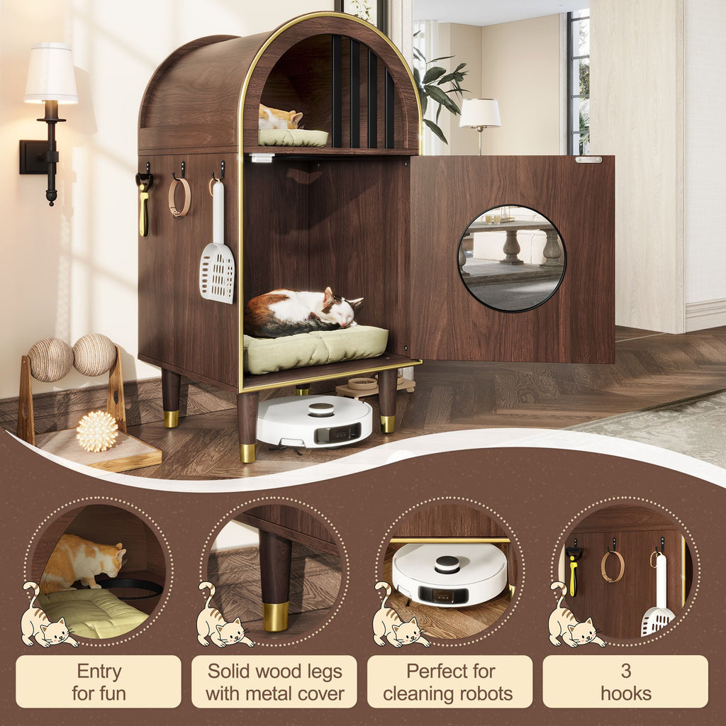 Modern Arched Cat Litter Box Enclosure with 2-Tier Cozy Haven