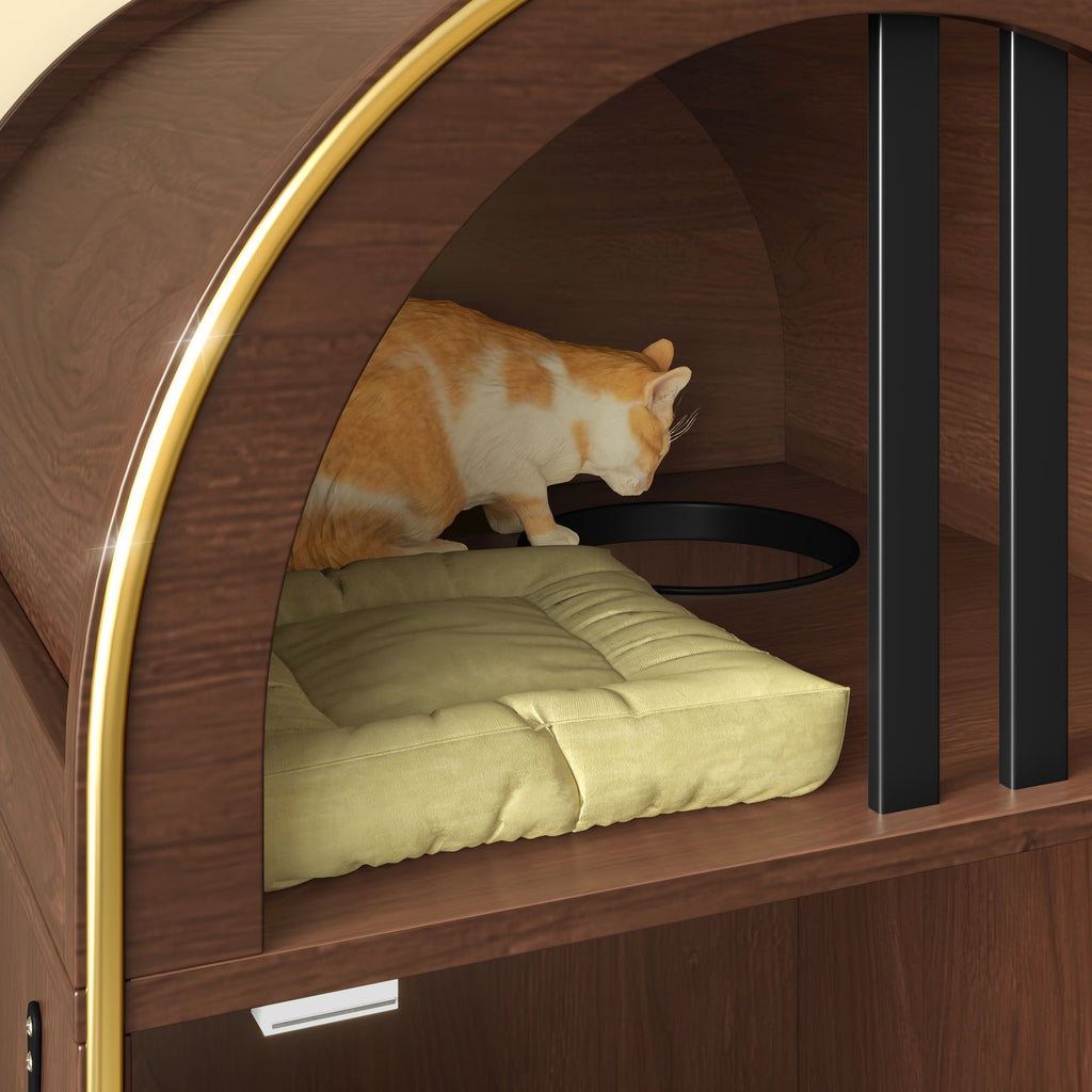Modern Arched Cat Litter Box Enclosure with 2-Tier Cozy Haven
