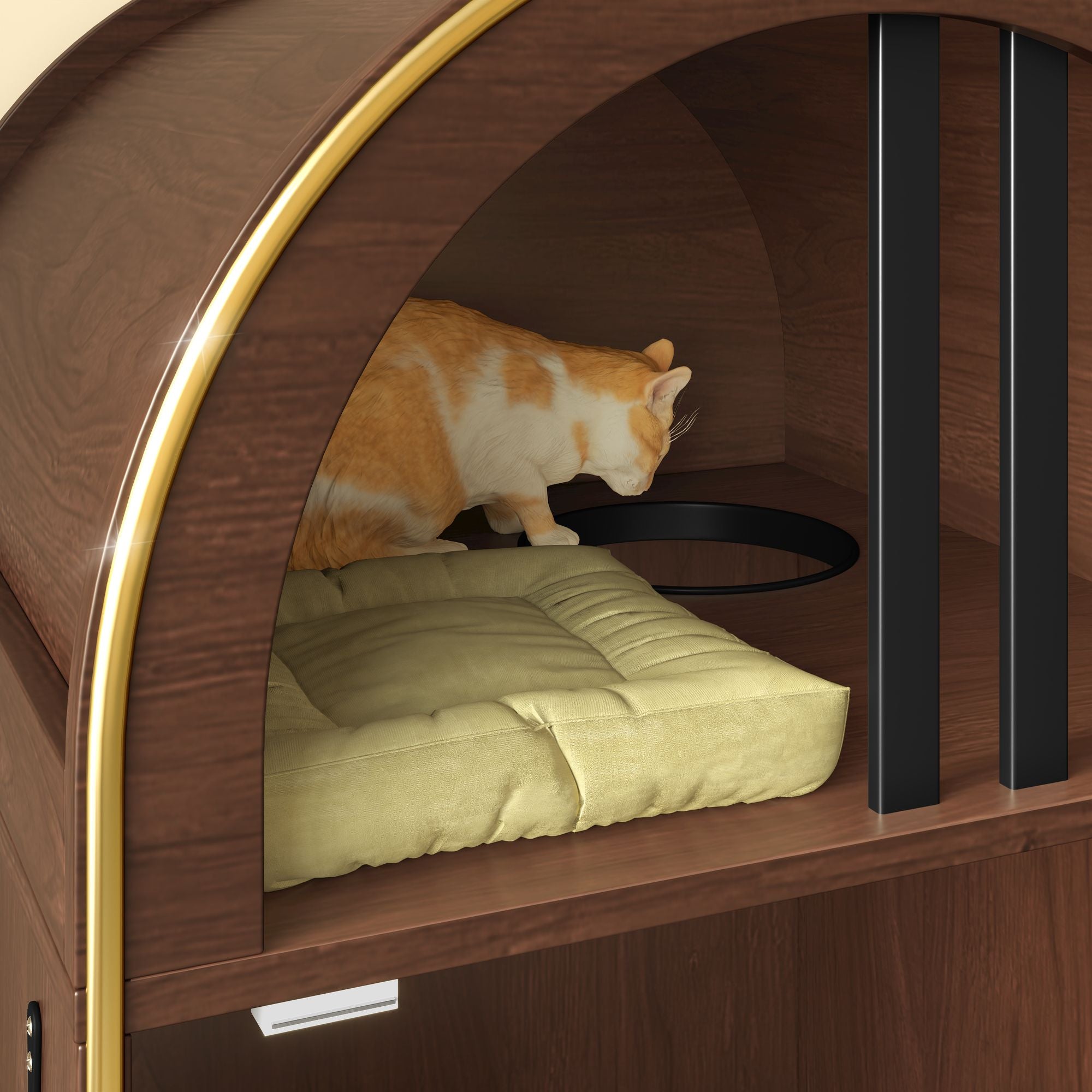 Modern Arched Cat Litter Box Enclosure with 2-Tier Cozy Haven
