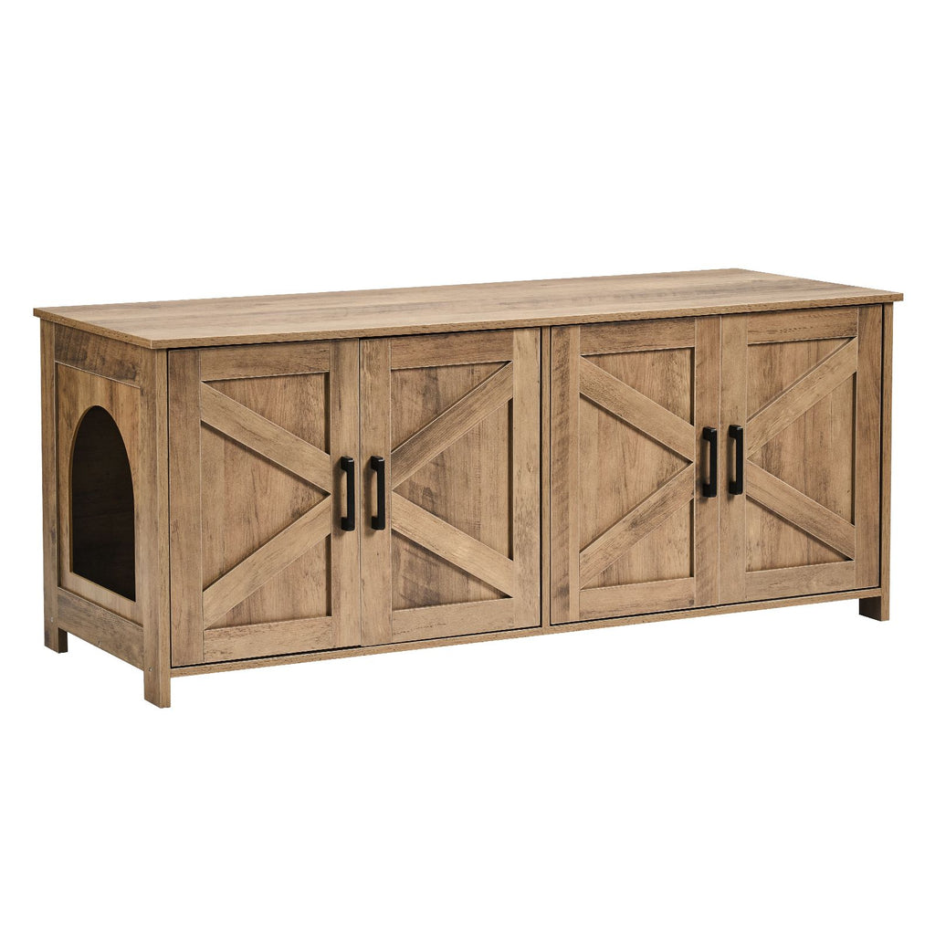 Cat Litter Box Enclosure for 2 Cats, Litter Box Furniture Hidden with Double Rooms, Wooden Cat Box Cabinet Fit Most of Litter Box, 47.2"L x 18.5"W x 19.7"H, Greige