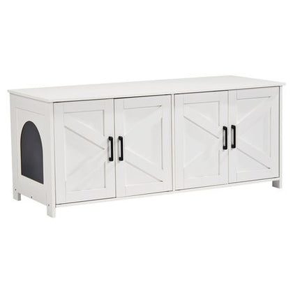 Cat Litter Box Enclosure for 2 Cats, Litter Box Furniture Hidden with Double Rooms, Wooden Cat Box Cabinet Fit Most of Litter Box, 47.2"L x 18.5"W x 19.7"H, White