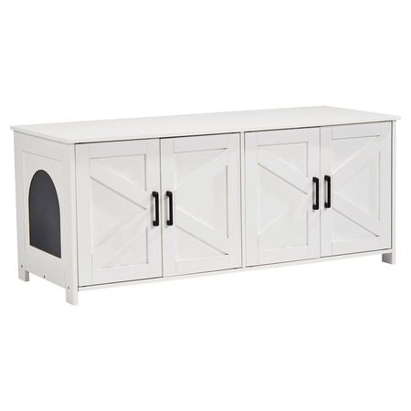 Cat Litter Box Enclosure for 2 Cats, Litter Box Furniture Hidden with Double Rooms, Wooden Cat Box Cabinet Fit Most of Litter Box, 47.2"L x 18.5"W x 19.7"H, White