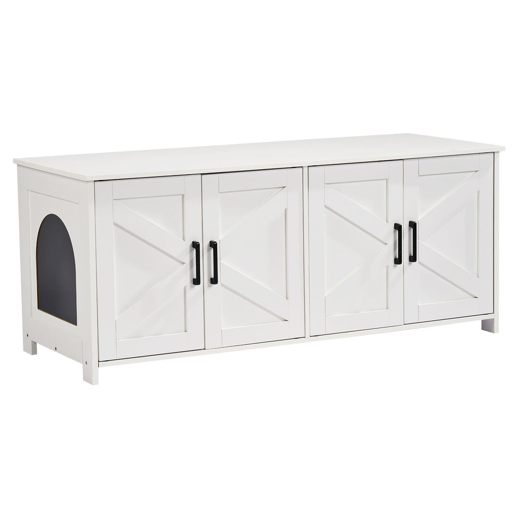 Cat Litter Box Enclosure for 2 Cats, Litter Box Furniture Hidden with Double Rooms, Wooden Cat Box Cabinet Fit Most of Litter Box, 47.2"L x 18.5"W x 19.7"H, White