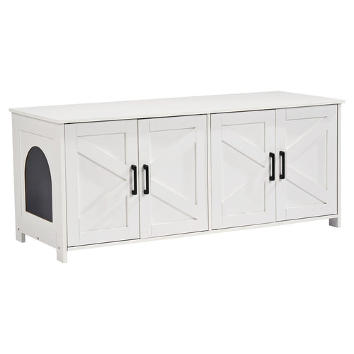 Cat Litter Box Enclosure for 2 Cats, Litter Box Furniture Hidden with Double Rooms, Wooden Cat Box Cabinet Fit Most of Litter Box, 47.2"L x 18.5"W x 19.7"H, White