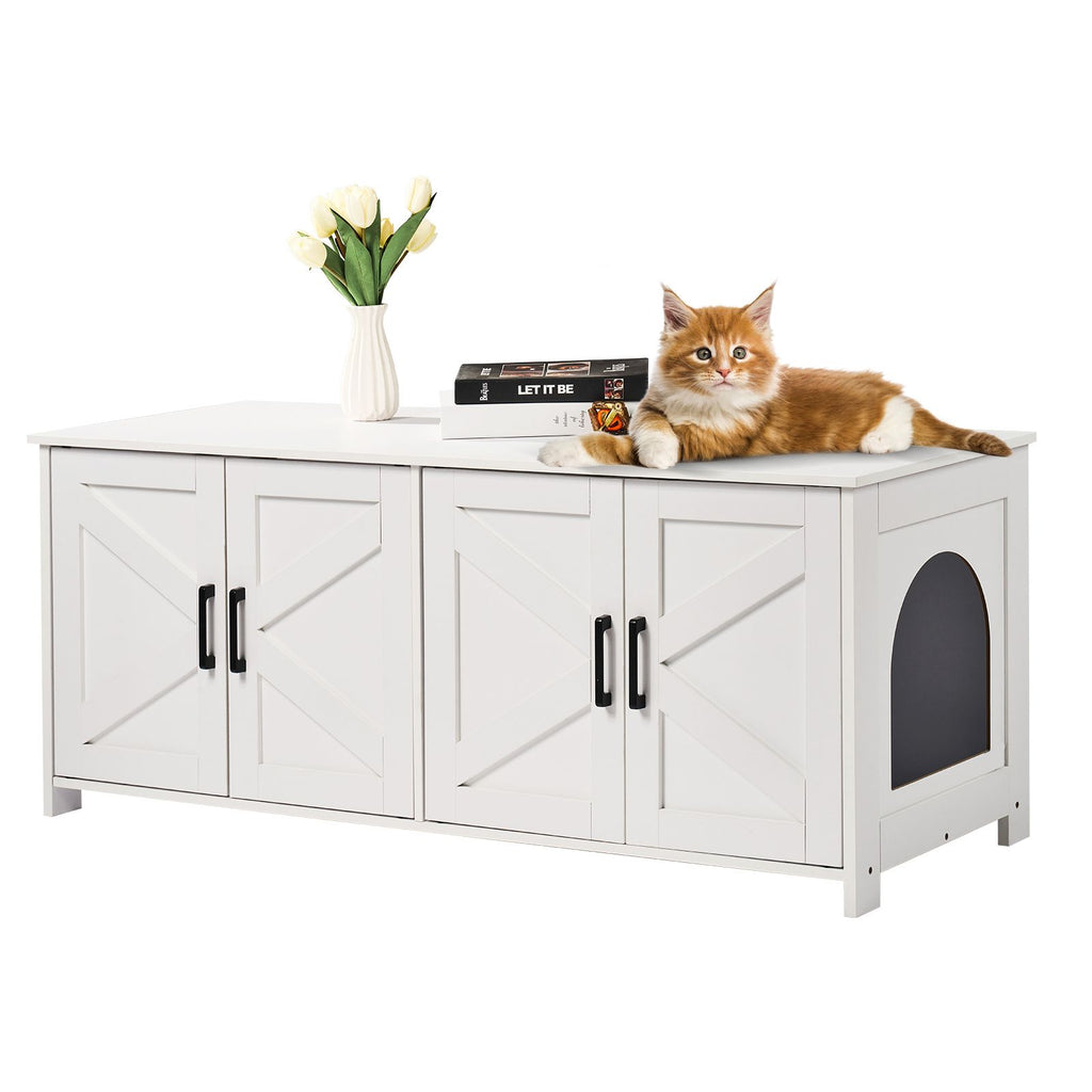 Cat Litter Box Enclosure for 2 Cats, Litter Box Furniture Hidden with Double Rooms, Wooden Cat Box Cabinet Fit Most of Litter Box, 47.2"L x 18.5"W x 19.7"H, White