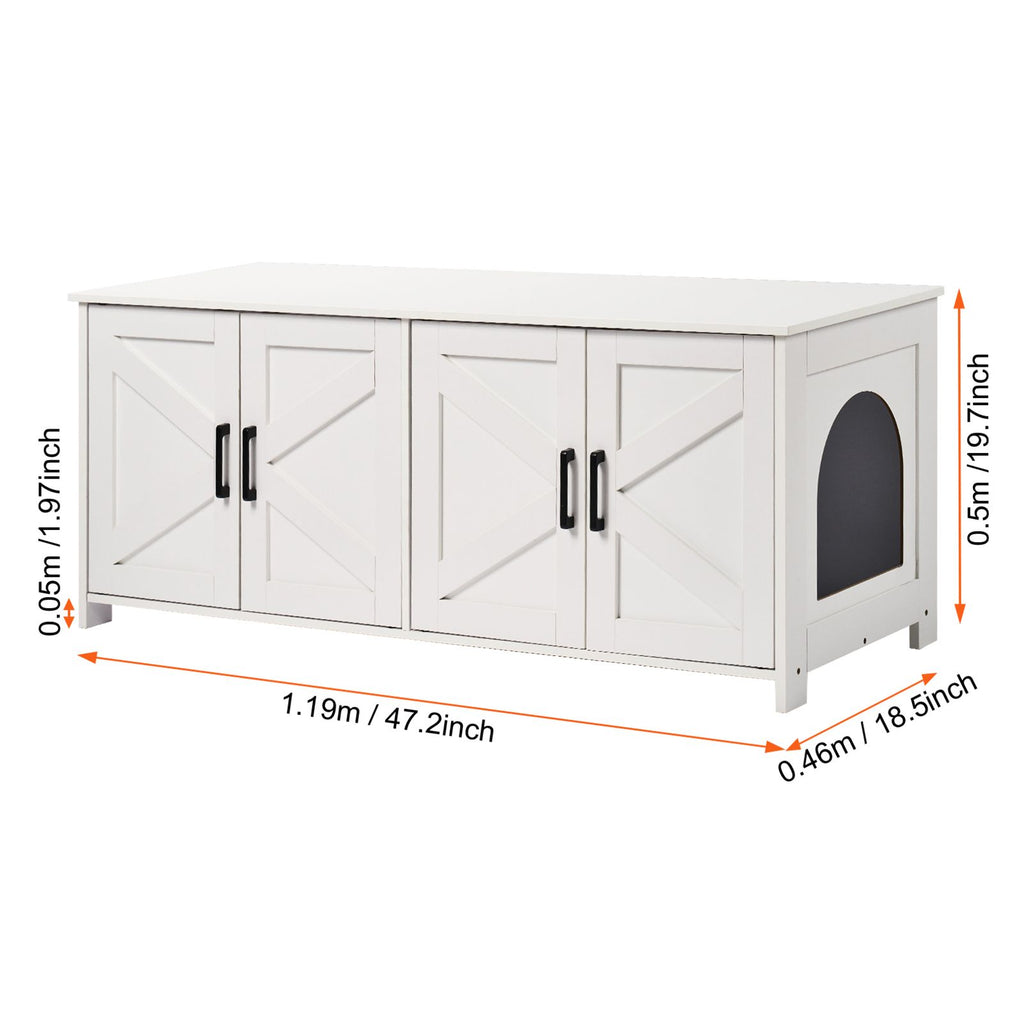 Cat Litter Box Enclosure for 2 Cats, Litter Box Furniture Hidden with Double Rooms, Wooden Cat Box Cabinet Fit Most of Litter Box, 47.2"L x 18.5"W x 19.7"H, White