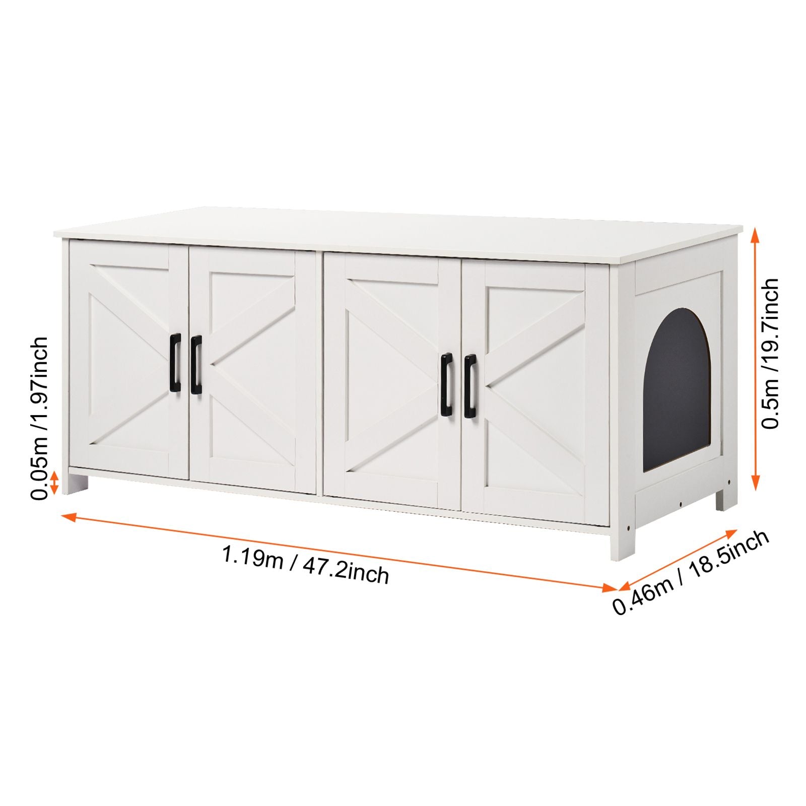 Cat Litter Box Enclosure for 2 Cats, Litter Box Furniture Hidden with Double Rooms, Wooden Cat Box Cabinet Fit Most of Litter Box, 47.2"L x 18.5"W x 19.7"H, White