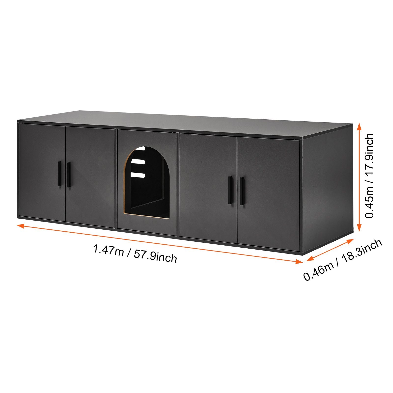 Cat Litter Box Enclosure for 2 Cats, Litter Box Furniture Hidden with Double Rooms, Wooden Cat Box Cabinet Fit Most of Litter Box, 57.9"L x 18.3"W x 17.9"H, Black