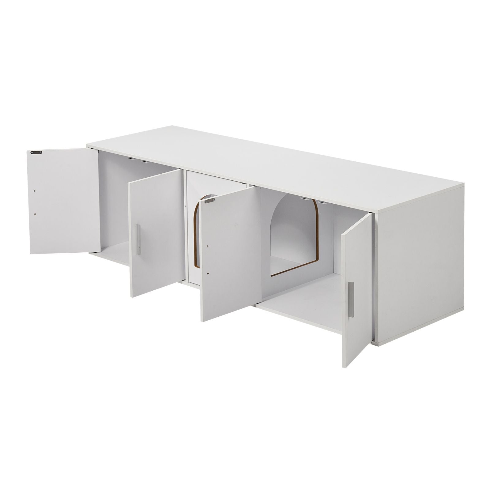 Cat Litter Box Enclosure for 2 Cats, Litter Box Furniture Hidden with Double Rooms, Wooden Cat Box Cabinet Fit Most of Litter Box, 57.9"L x 18.3"W x 17.9"H, White