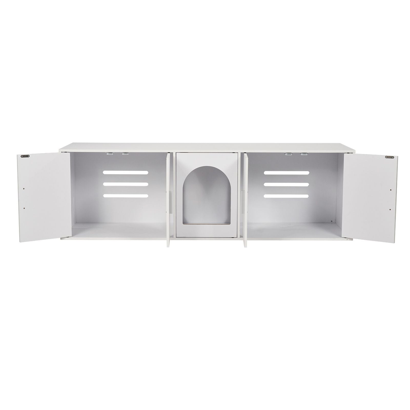 Cat Litter Box Enclosure for 2 Cats, Litter Box Furniture Hidden with Double Rooms, Wooden Cat Box Cabinet Fit Most of Litter Box, 57.9"L x 18.3"W x 17.9"H, White