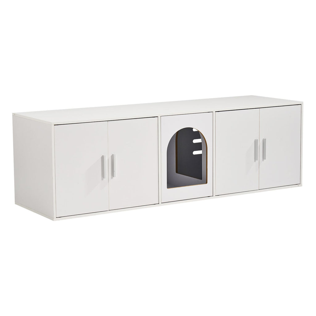 Cat Litter Box Enclosure for 2 Cats, Litter Box Furniture Hidden with Double Rooms, Wooden Cat Box Cabinet Fit Most of Litter Box, 57.9"L x 18.3"W x 17.9"H, White