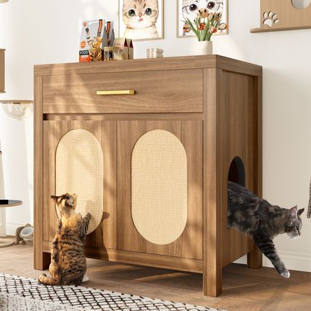 Multi-Purpose Cat Litter Box Enclosure with Hidden Storage