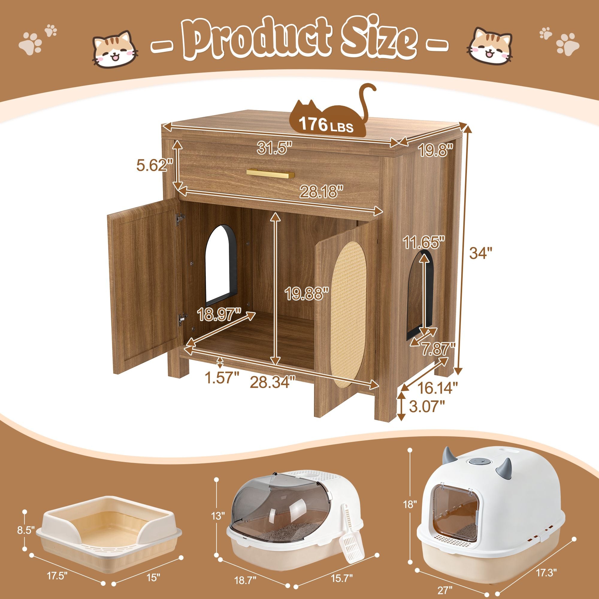 Multi-Purpose Cat Litter Box Enclosure with Hidden Storage