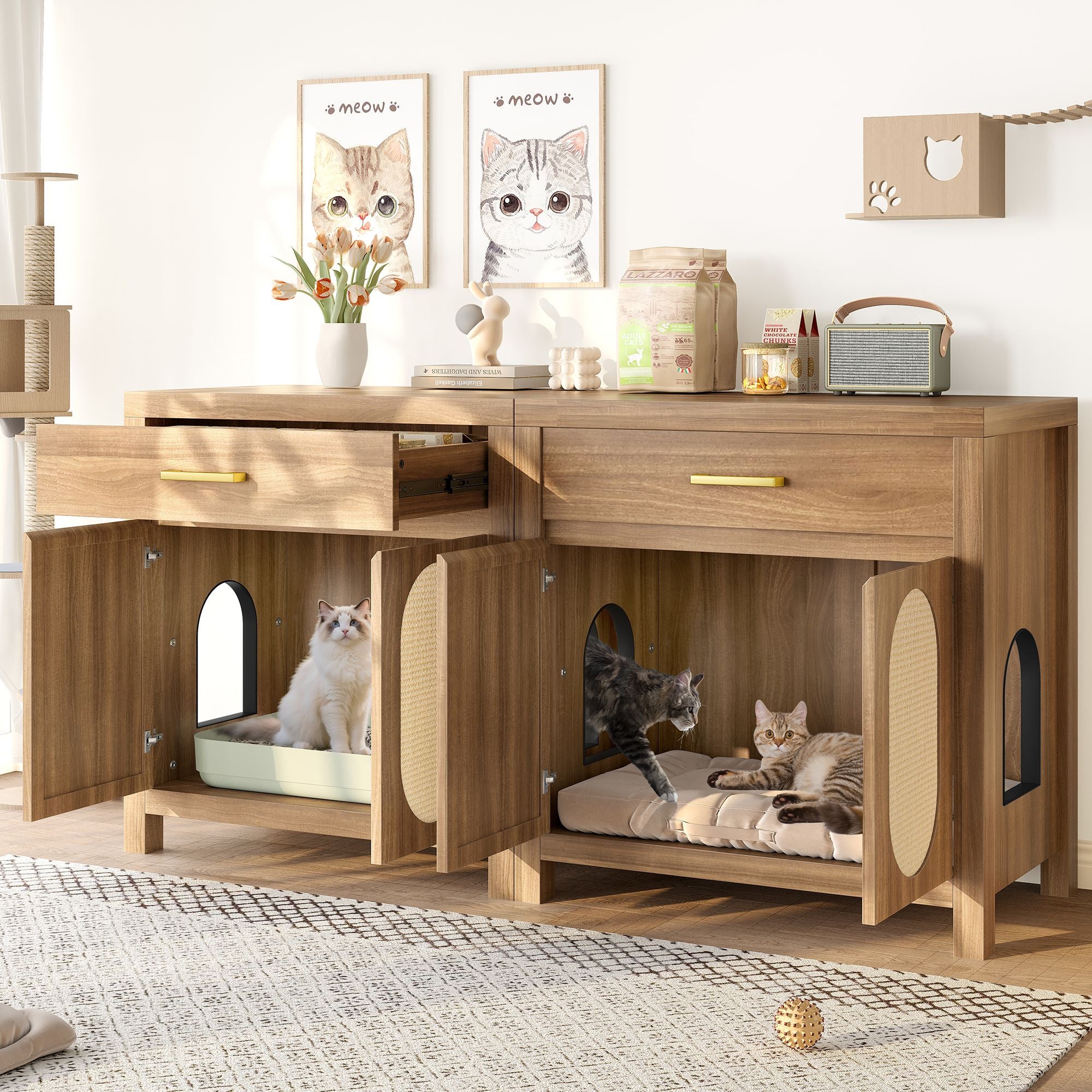 Multi-Purpose Cat Litter Box Enclosure with Hidden Storage
