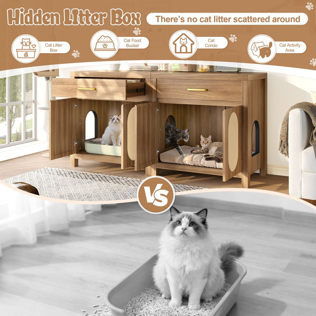 Multi-Purpose Cat Litter Box Enclosure with Hidden Storage