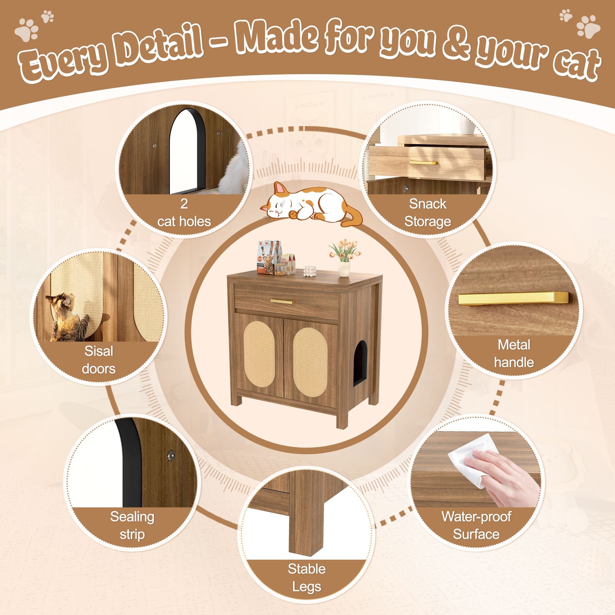 Multi-Purpose Cat Litter Box Enclosure with Hidden Storage