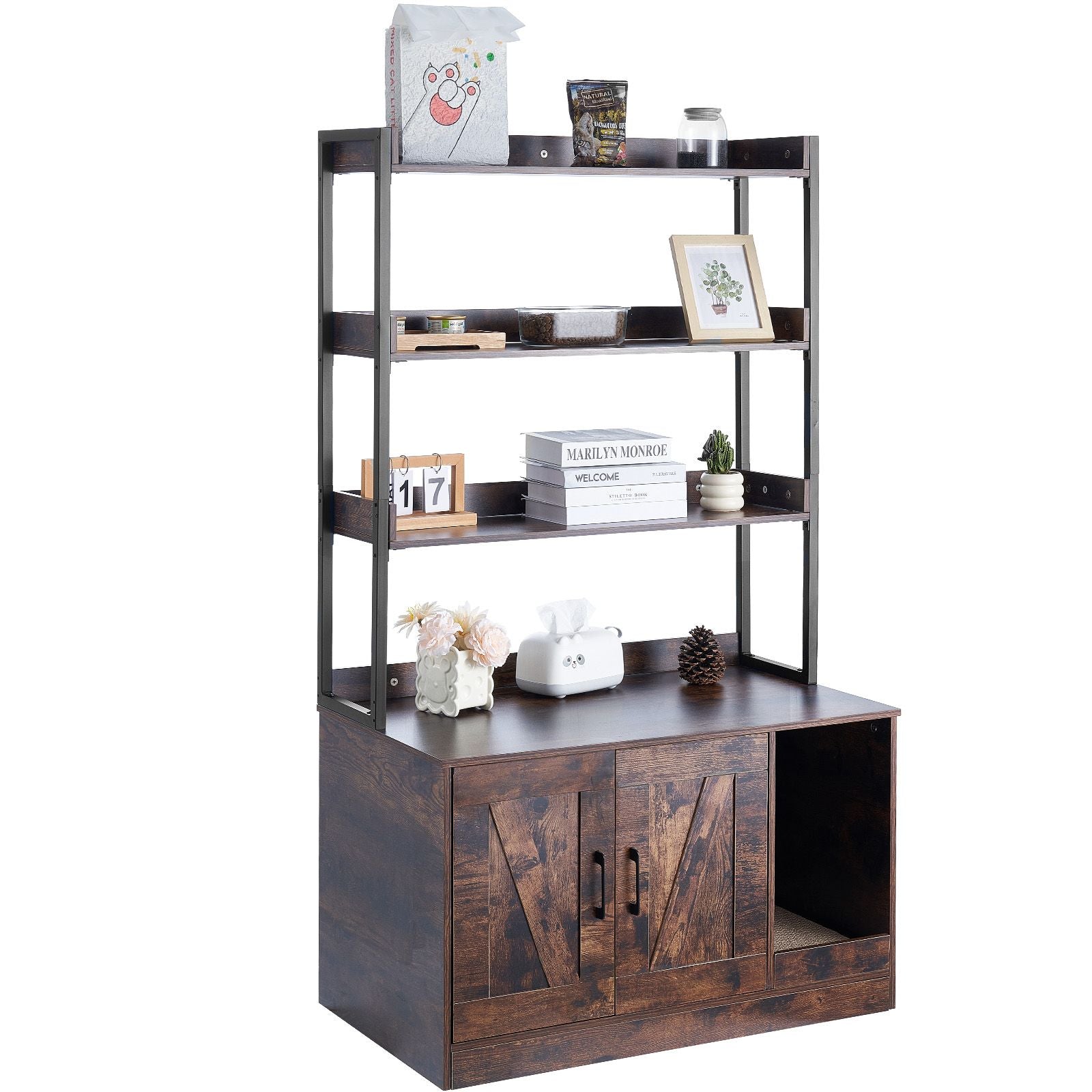 Stylish Cat Litter Box Enclosure with Storage Shelves – Hide Mess, Add Charm
