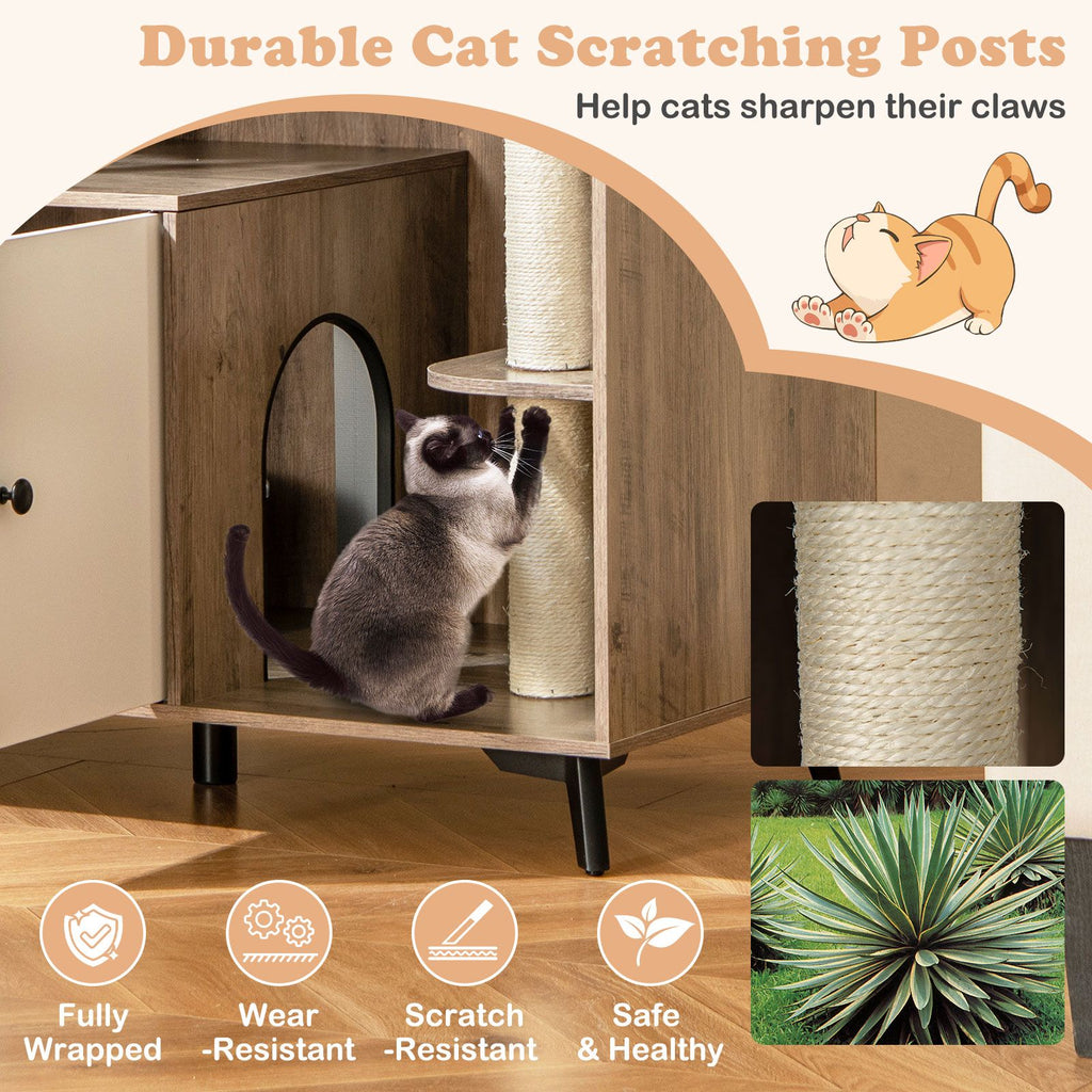 Multi-Functional Cat Litter Box Enclosure with Scratching Posts and Play Area