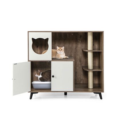 Multi-Functional Cat Litter Box Enclosure with Scratching Posts and Play Area