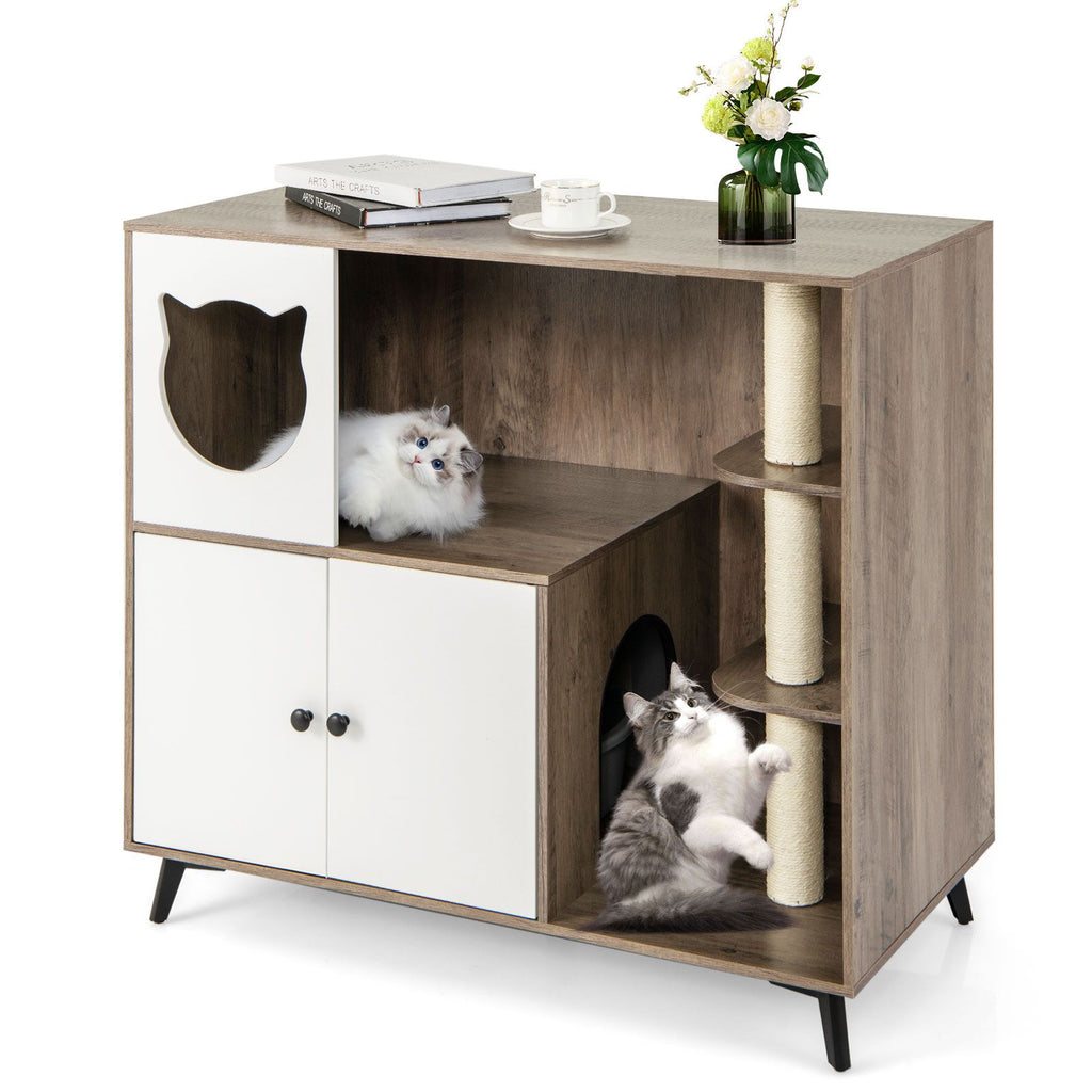 Multi-Functional Cat Litter Box Enclosure with Scratching Posts and Play Area