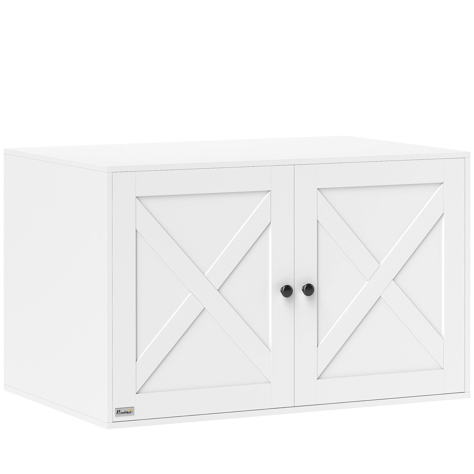 Cat Litter Box Enclosure with Barn Door, Cat Hole, 31.5" x 21" x 20", White
