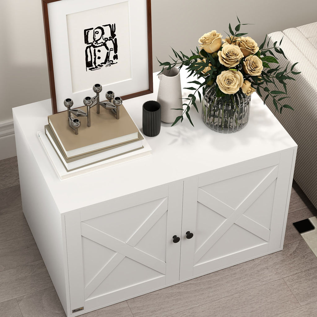 Cat Litter Box Enclosure with Barn Door, Cat Hole, 31.5" x 21" x 20", White