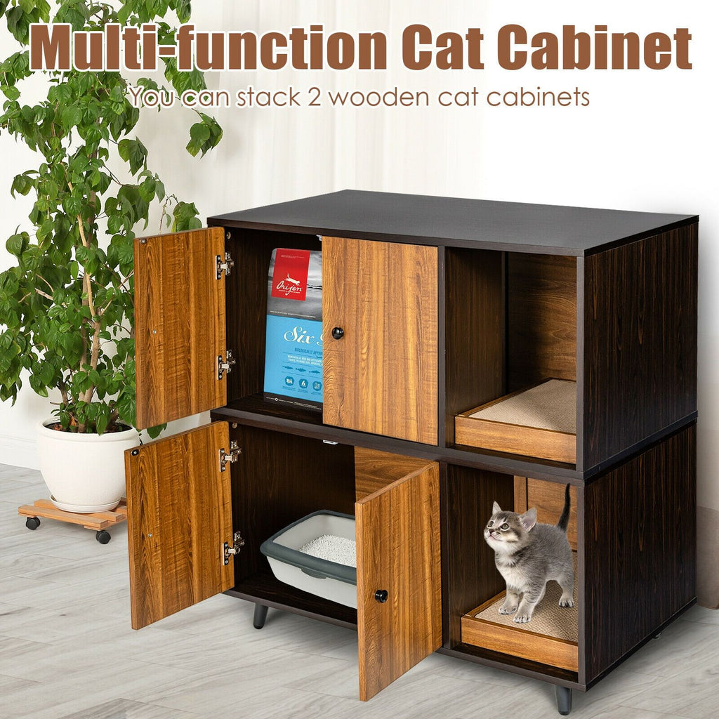 Cat Litter Box Enclosure with Divider and Double Doors – Multifunctional Furniture