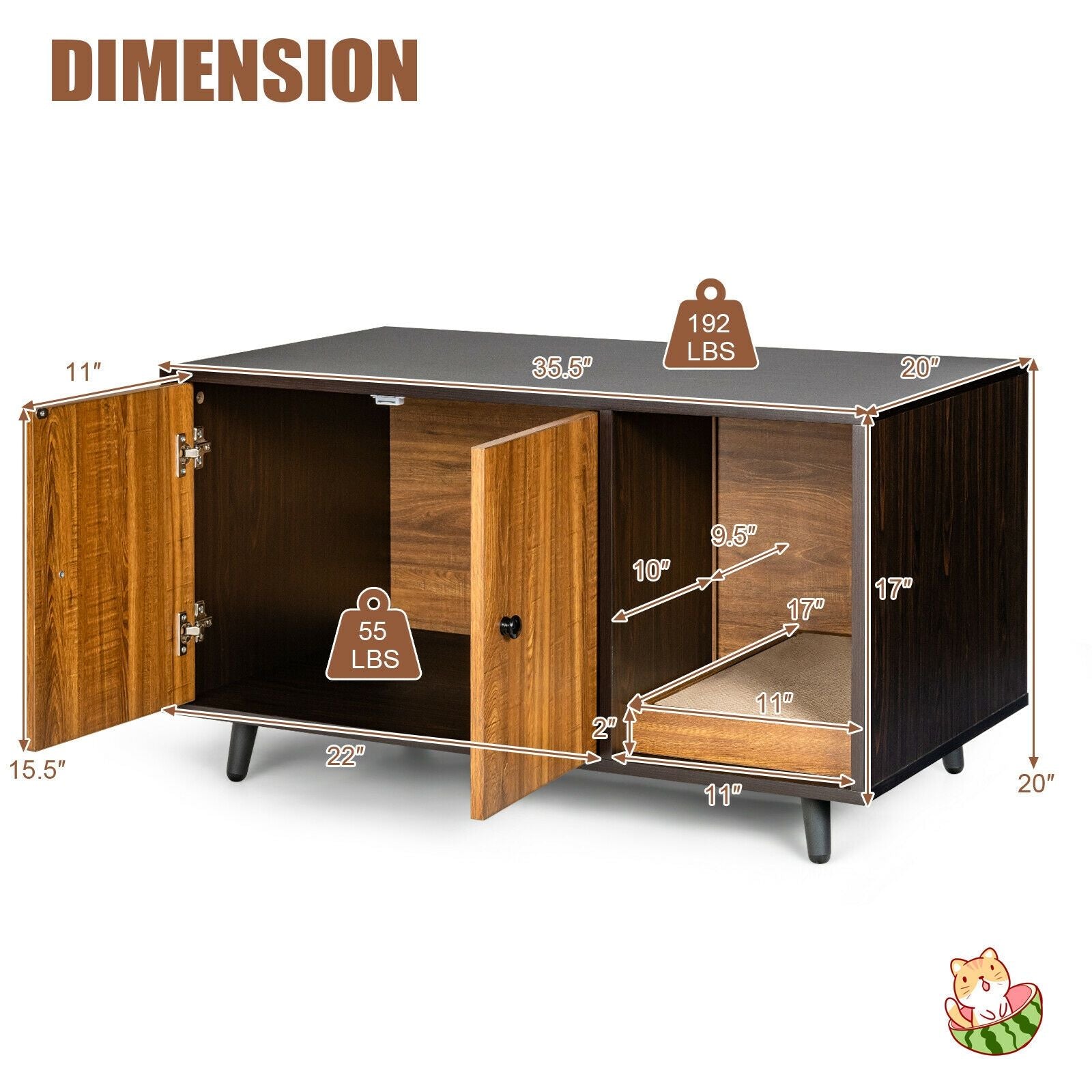 Cat Litter Box Enclosure with Divider and Double Doors – Multifunctional Furniture