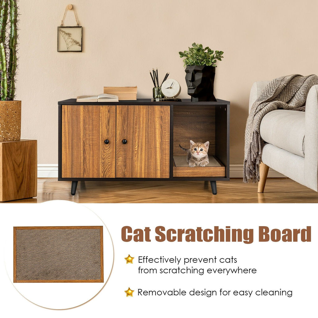 Cat Litter Box Enclosure with Divider and Double Doors – Multifunctional Furniture