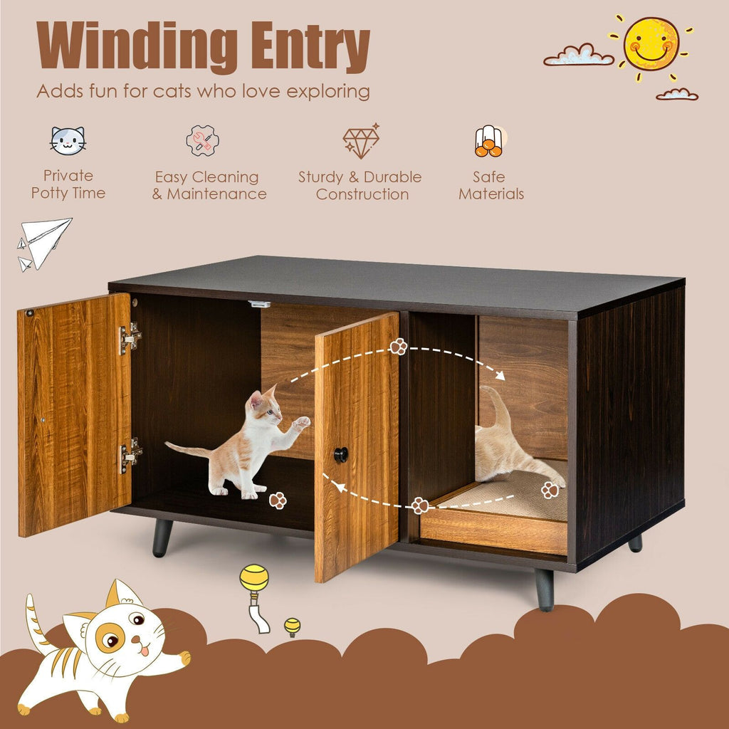 Cat Litter Box Enclosure with Divider and Double Doors – Multifunctional Furniture