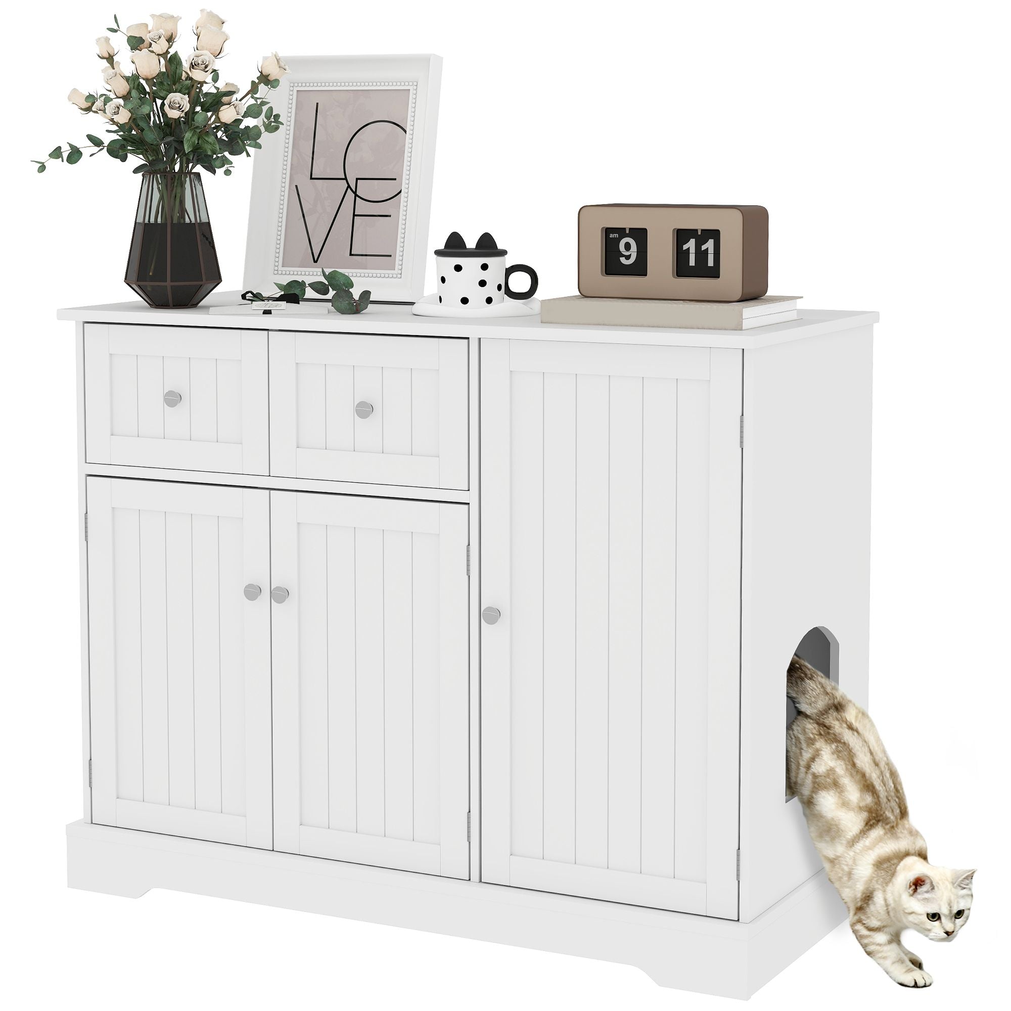 Stylish Hidden Litter Box Enclosure with Storage and Anti-Tip Design