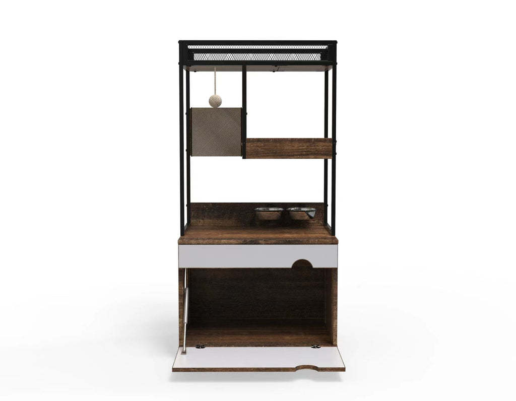 Furniture-Style Cat Litter Box Enclosure with Tree Tower and Scratching Pads
