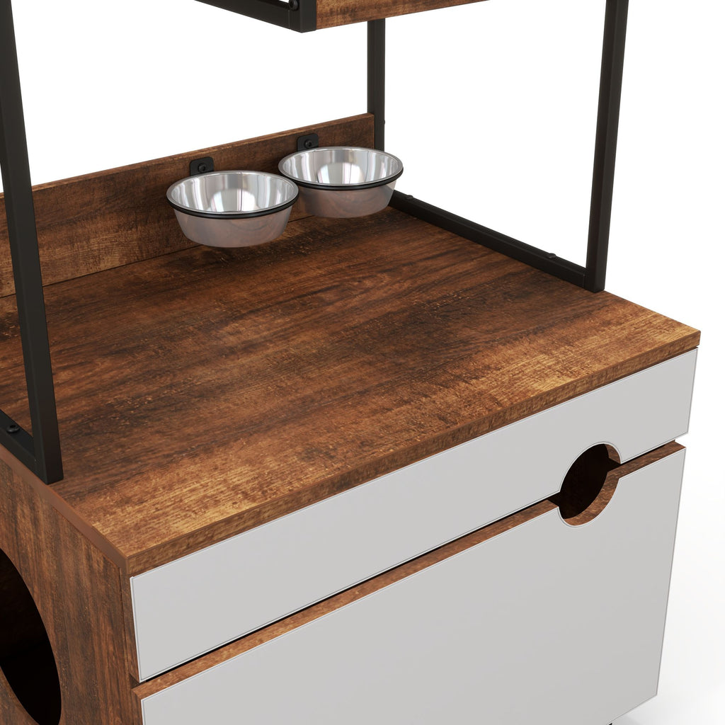 Furniture-Style Cat Litter Box Enclosure with Tree Tower and Scratching Pads