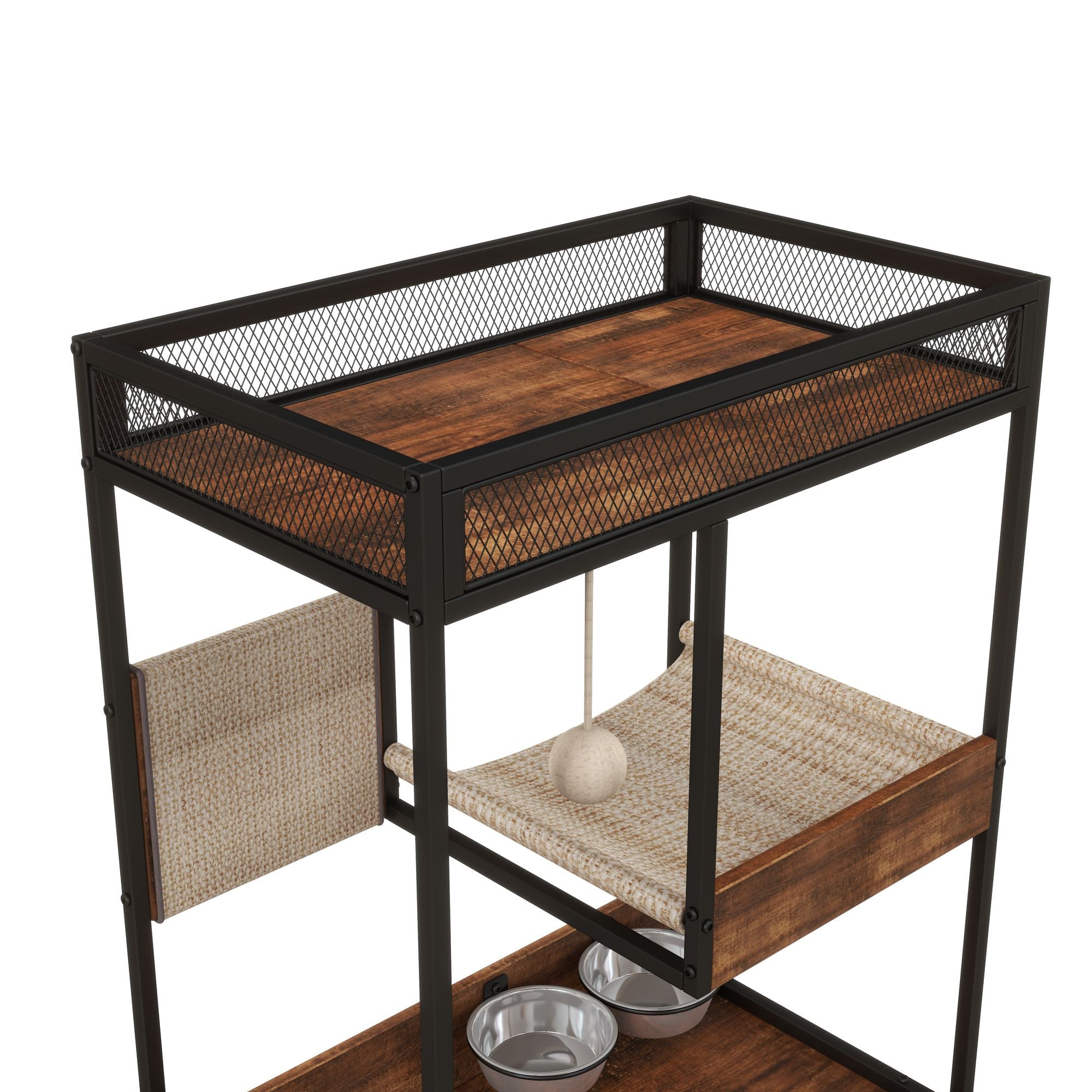 Furniture-Style Cat Litter Box Enclosure with Tree Tower and Scratching Pads