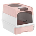 Cat Litter Box Hooded Cat Litter Tray with Drawer Pan Front Entry & Top Exit Easy Cleaning Pink