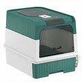 Cat Litter Box Hooded Cat Litter Tray with Drawer Pan Front Entry & Top Exit Easy Cleaning Teal
