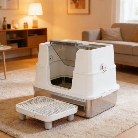 Cat litter box, stainless structured garbage bin, cat garbage bin