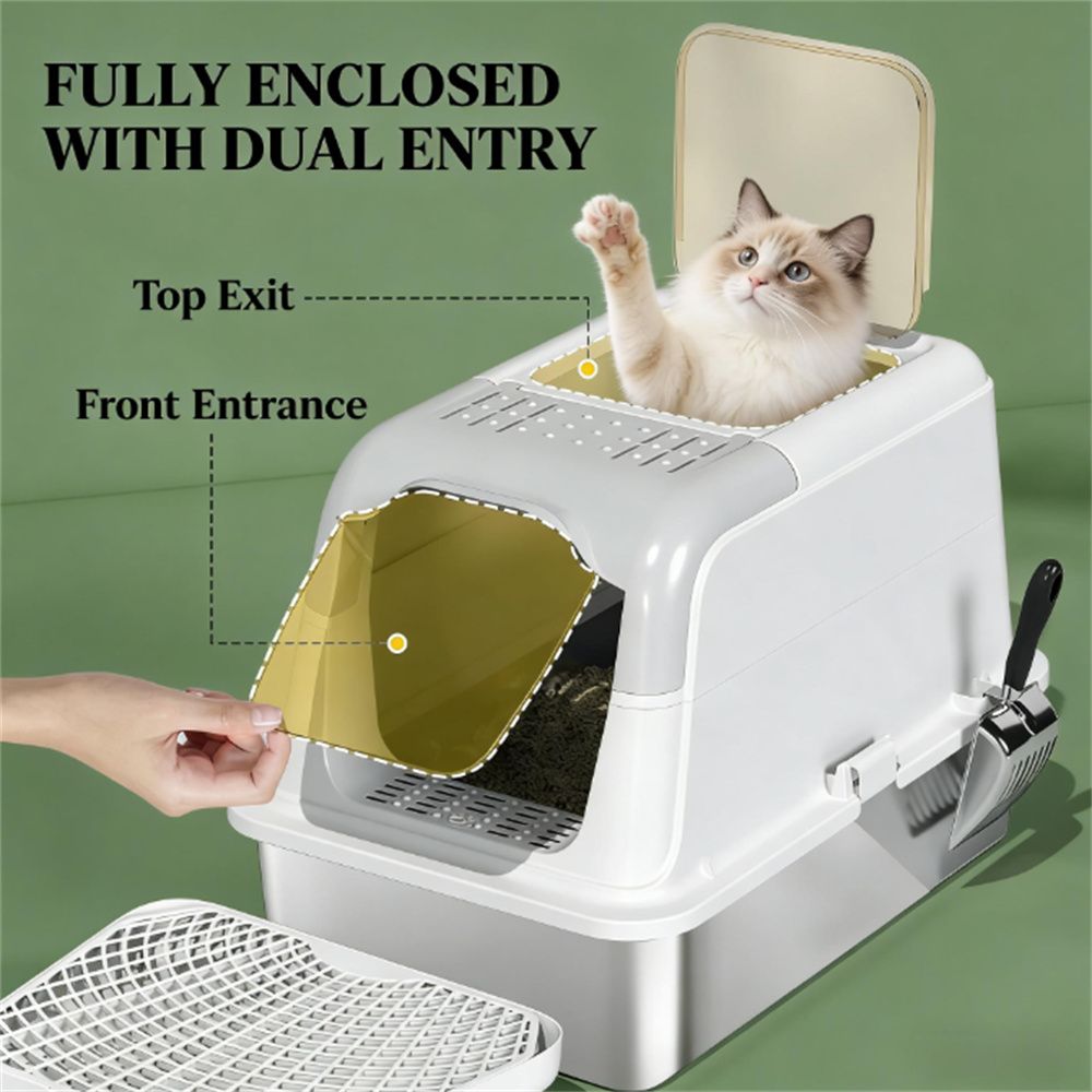 Stainless structured Enclosed Cat Litter Box with Odor Control