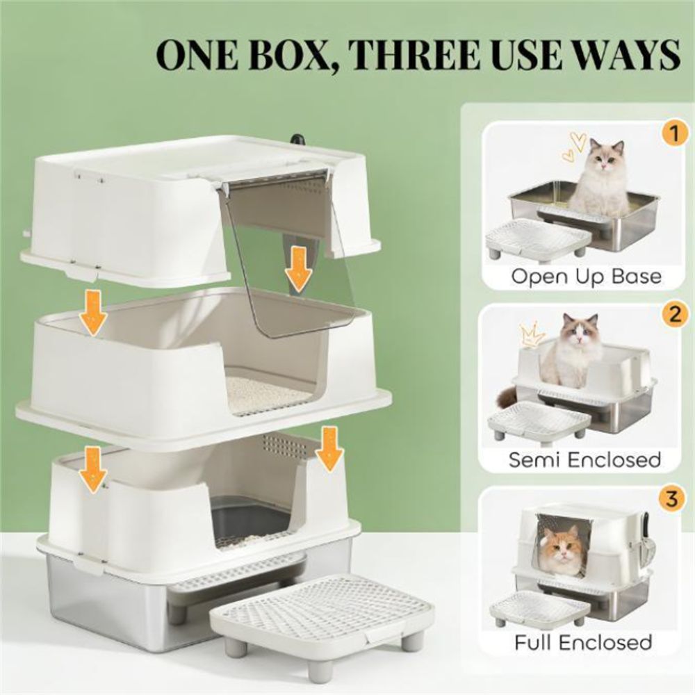 Cat litter box, stainless structured garbage bin, cat garbage bin
