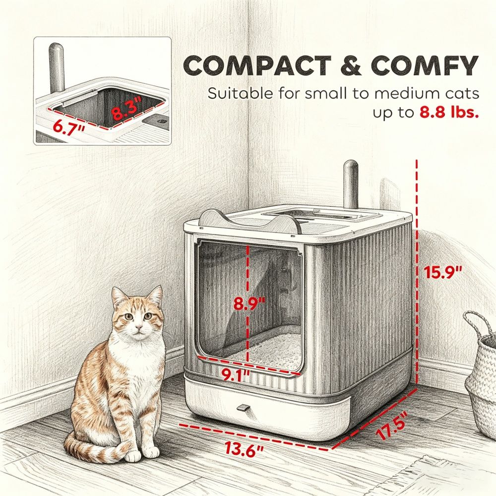 Cat Litter Box with Adjustable Front 17.5 Inches X 13.6 Inches X 15.9 Inches