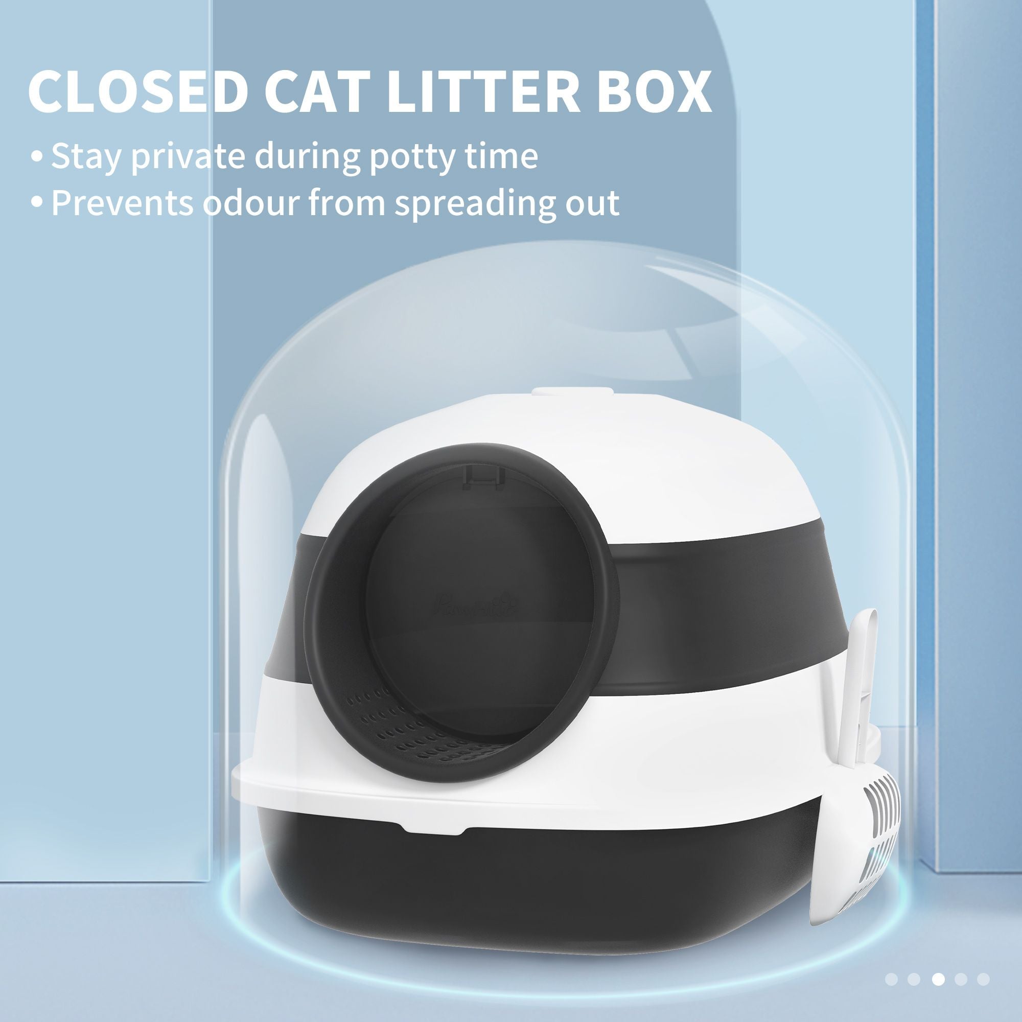 Cat Litter Box with Lid, Covered Litter Box w/High Sides, Two-Way Entrance Kitty Litter Box, Foldable, Easy Clean, White and Black