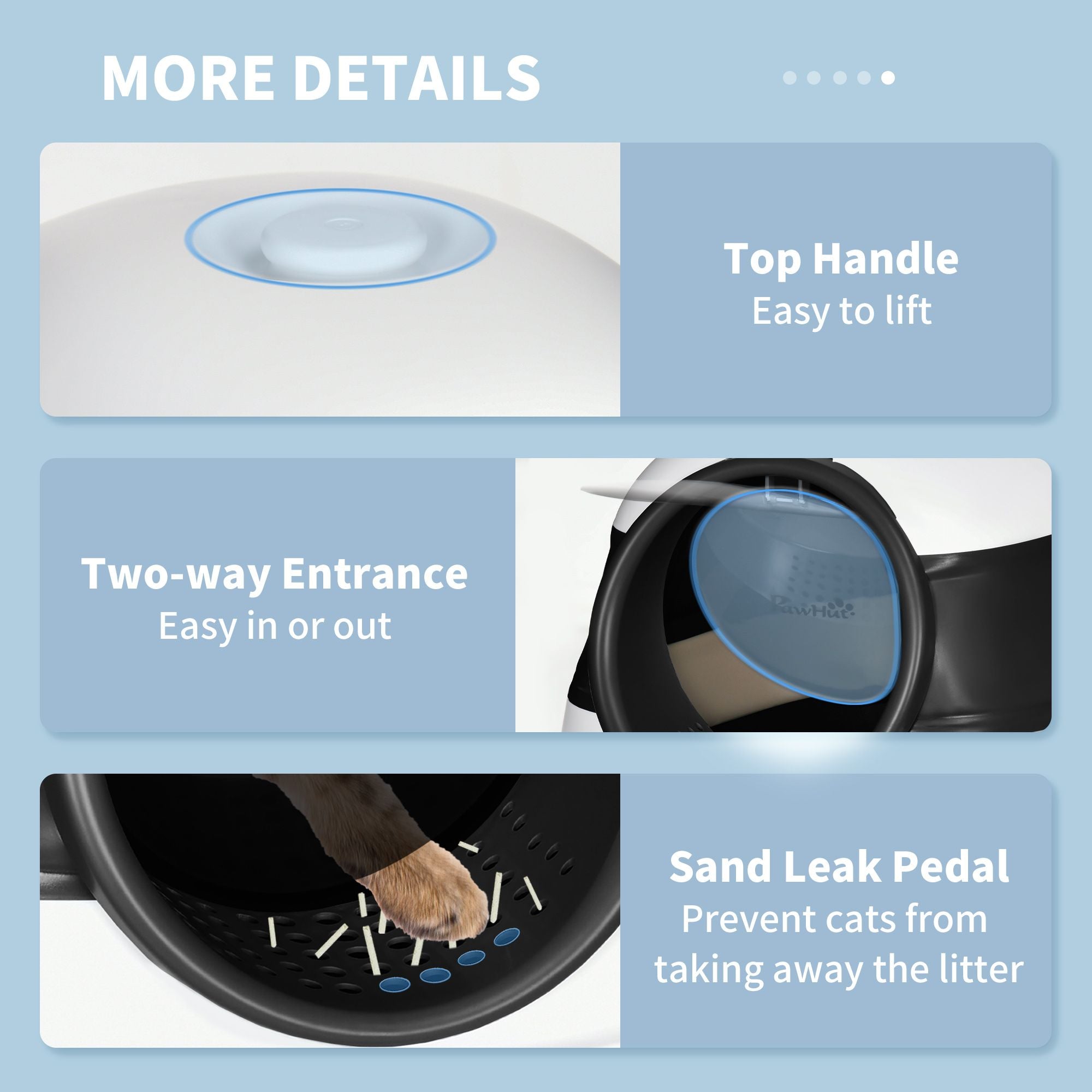 Cat Litter Box with Lid, Covered Litter Box w/High Sides, Two-Way Entrance Kitty Litter Box, Foldable, Easy Clean, White and Black