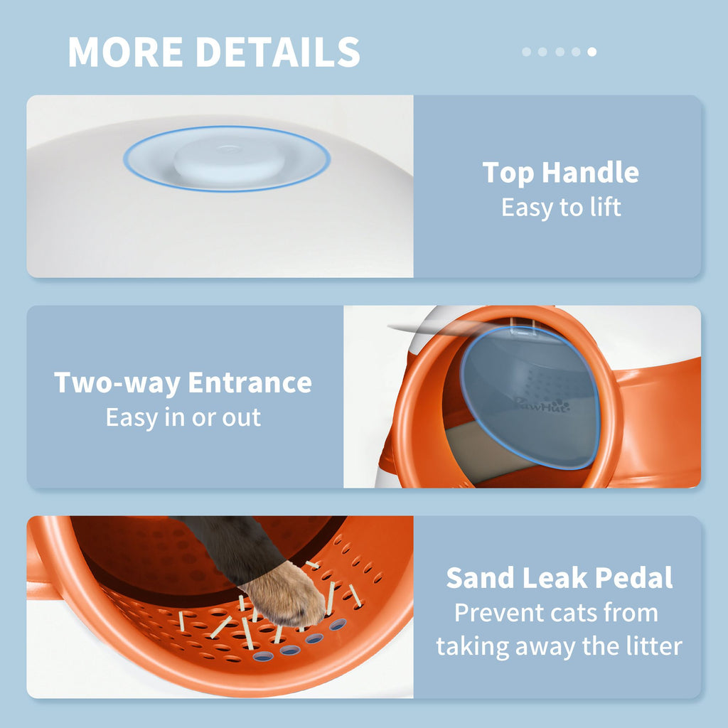 Cat Litter Box with Lid, Covered Litter Box w/High Sides, Two-Way Entrance Kitty Litter Box, Foldable, Easy Clean, White and Orange