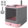 Cat Litter Box with Lid, Enclosed Litter Box for Medium Cats, Front-Entry and Top-Exit, Scoop, Deodorizer Bag, Pink
