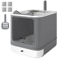 Cat Litter Box with Lid, Enclosed Litter Box for Medium Cats, Front-Entry and Top-Exit, Scoop, Deodorizer Bag, White