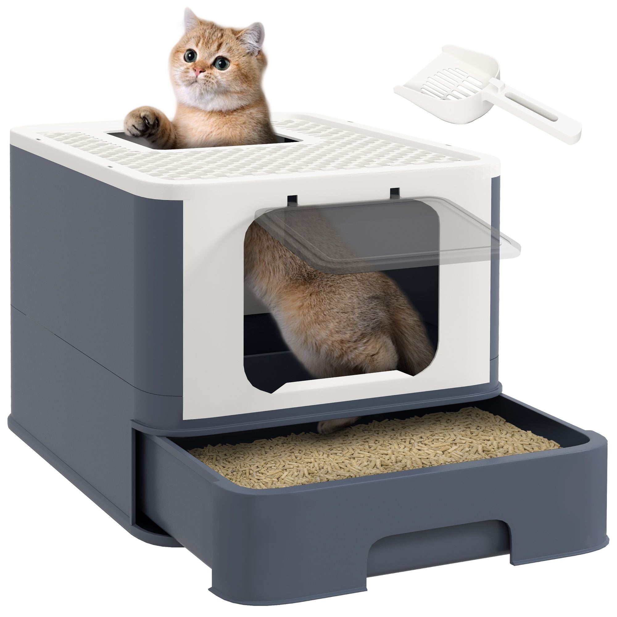 Front Entry, Top Exit Litter Box – Less Mess, Easy Clean