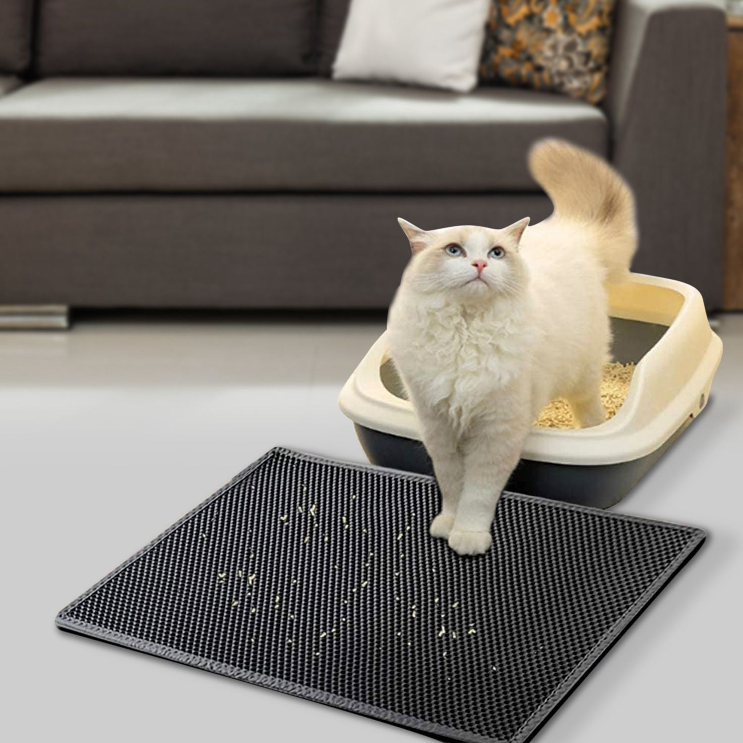 Honeycomb Cat Litter Mat – Traps Scatter, Urine-Proof, Paws Friendly