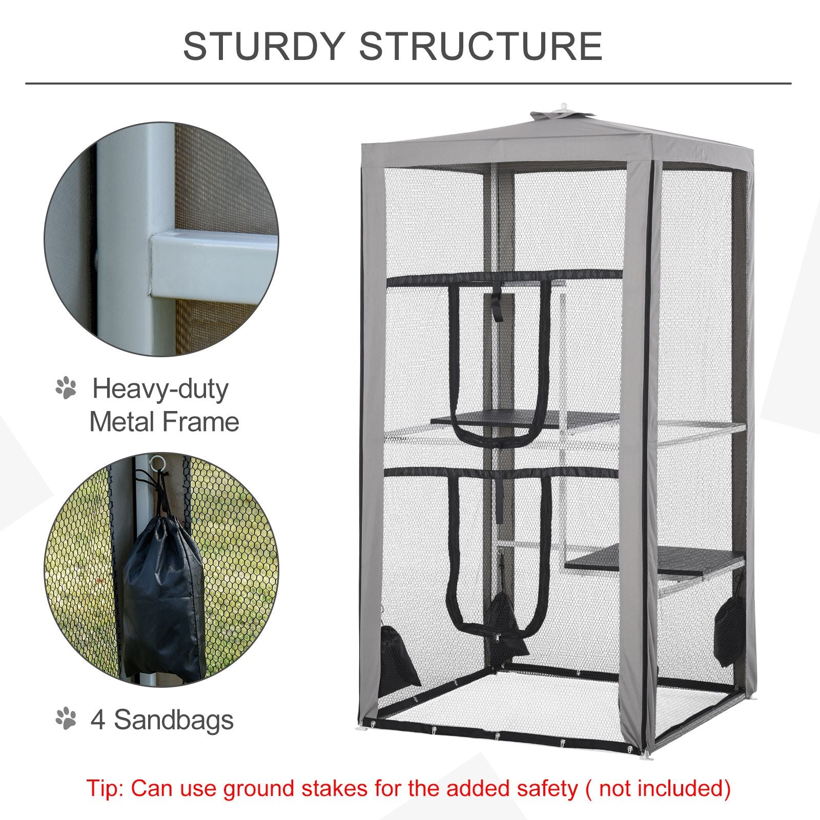 Spacious Fully Enclosed Cat House with 3 Climbing Platforms